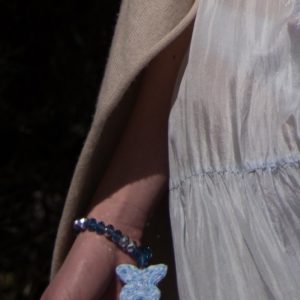 Bracelet Perles de Verre Diamant Bleu Papillon Vichy Bleu