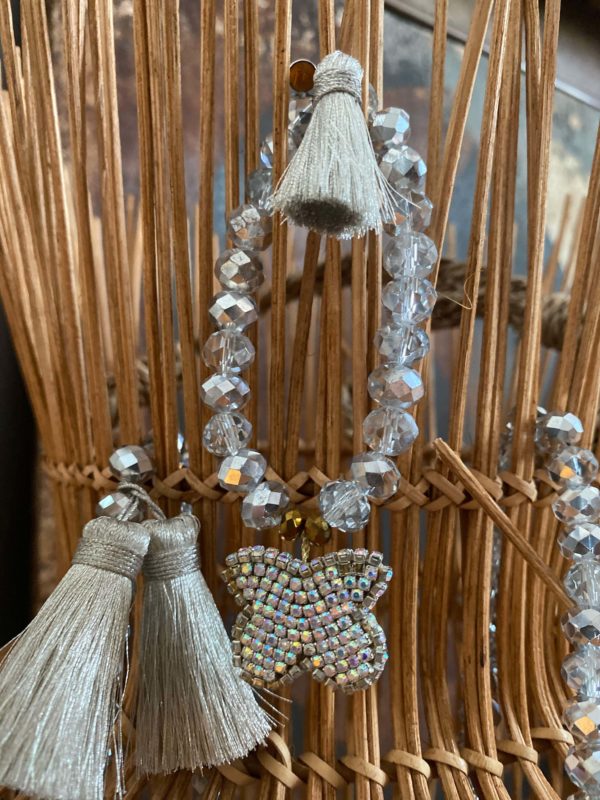 Bracelet ultra luxe perles de verre papillon strass Jil D'Hostun